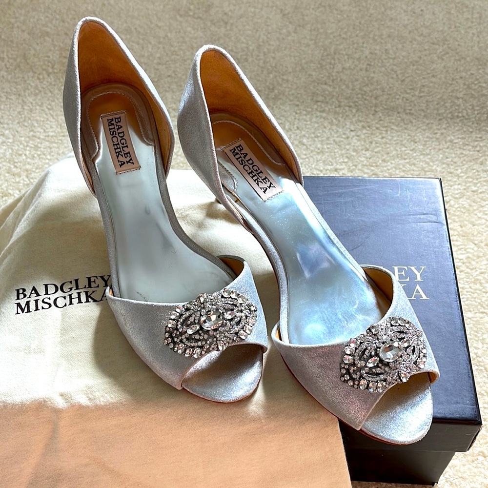 Badgley Mischka 8.5 silver wedding shoes - Petrina